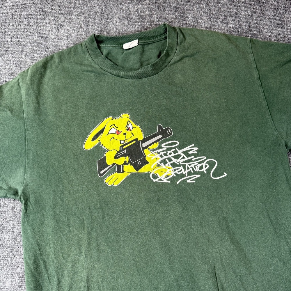 FTP Shirt Mens Large Green Bunny Graphic Tee Made USA Streetwear Skater OG
